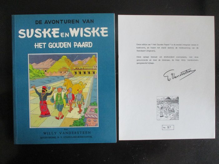 Suske en Wiske - Bibliofiele uitgaven Dirk Vermeirre 1aa - Het gouden paard - met gesigneerde verantwoordingspagina - Softcover - Eerste druk - (1987)