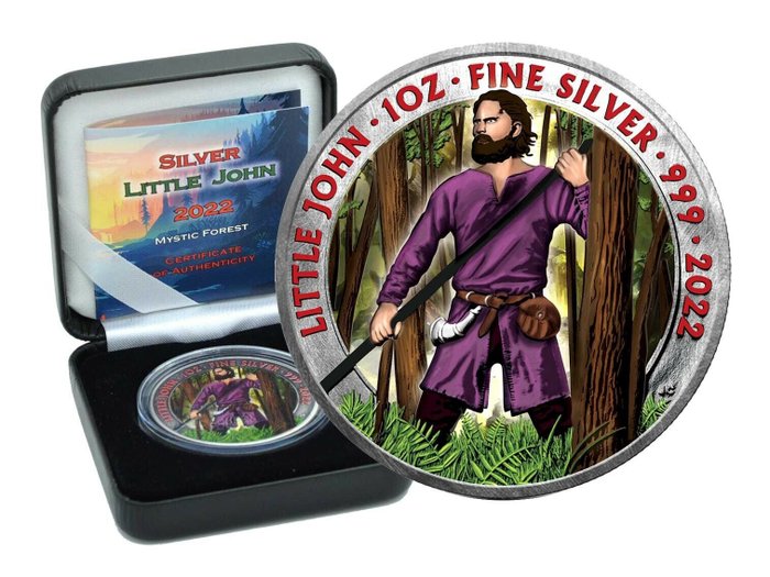 United Kingdom. 2 Pounds 2022 Little John UK Silber Mystic Forest color Edition in Box CoA 1 OZ