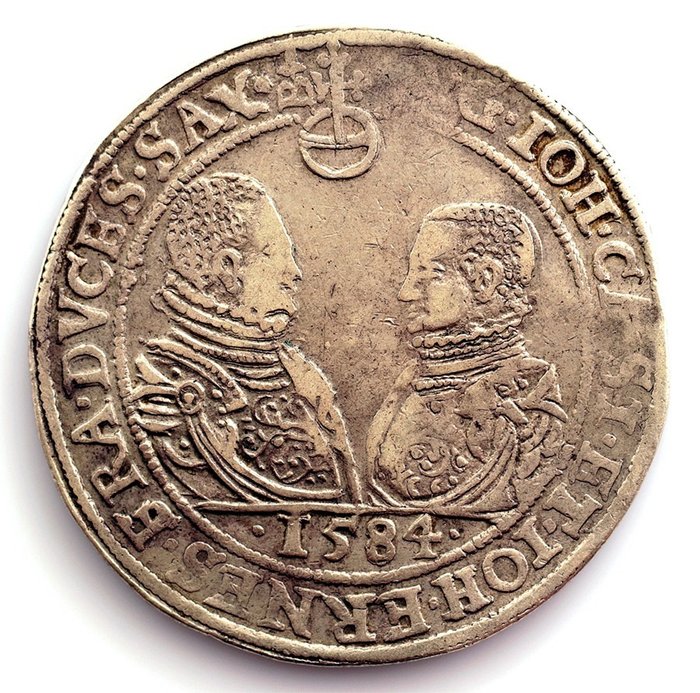 Duitsland, Sachsen. Johann Casimir und Johann Ernst (1572-1633). Thaler (taler) 1584, Saalfeld.