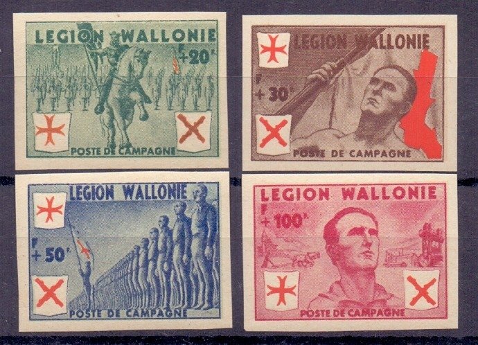 Preview of the first image of Belgium 1942 - Walloon legion imperforate - OBP/COB E26/29.