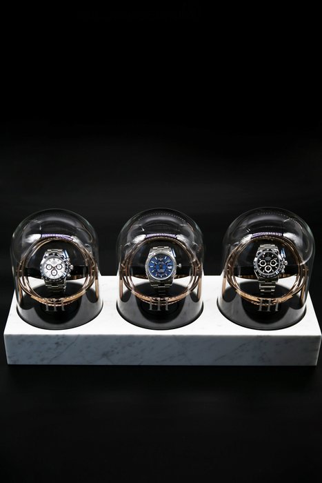 Elbrus Horology – Marble Watch Winder – Limited Edition xxx/287 – Rose Gold/White Marble – Tourbillon / Gyro / Orbit Watch Winder