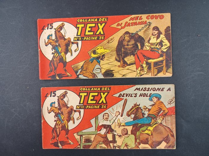Collana del Tex Seconda Serie nn. 9, 15 - 2x Strisce "Nel Covo di Satania, Missione A Devil's Hole" - Geniet - Eerste druk - (1950)