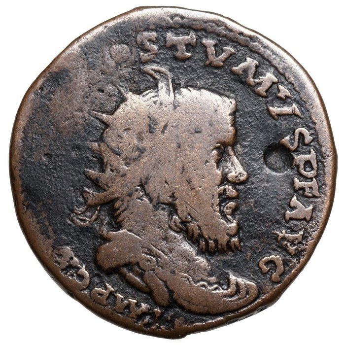 Roman Empire, Roman Empire (Provincial). Postumus (AD 260-269). Æ Double Sestertius,  Trier, MARS mit Lanze und Schild