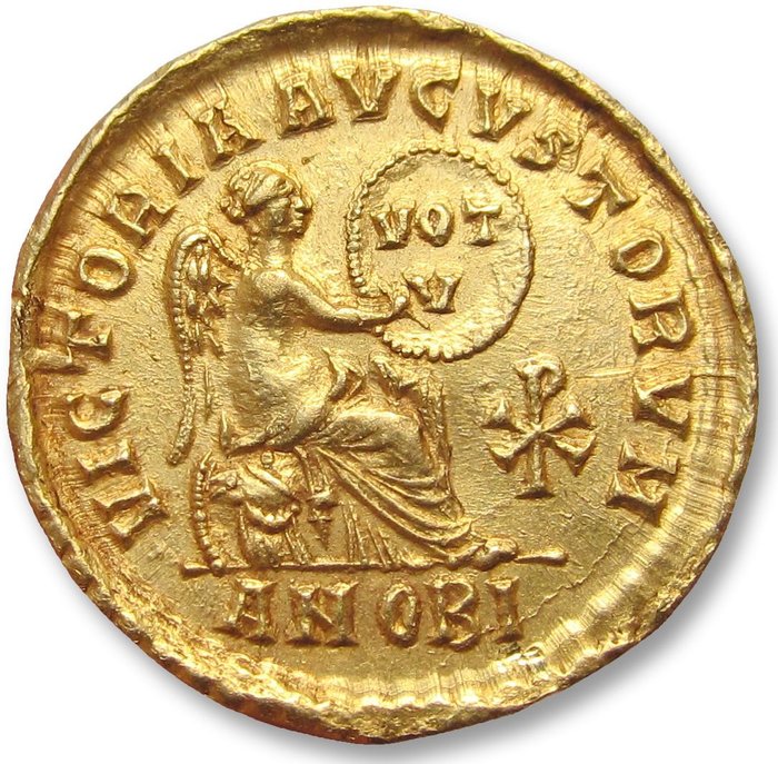 Roman Empire. Valentinian II (AD 375-392). Gold Solidus,  Antioch mint Aug. 378 - Aug. 383 A.D. - Quinquennalia issue - Rare!