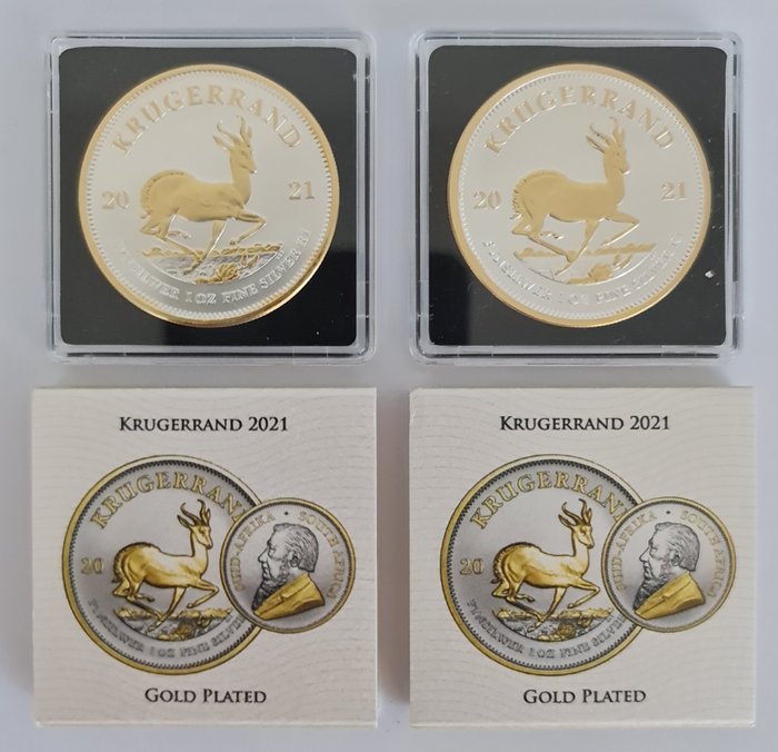 South Africa. 1 Rand 2021 Krugerrand, gold plated, 2 x 1 Oz