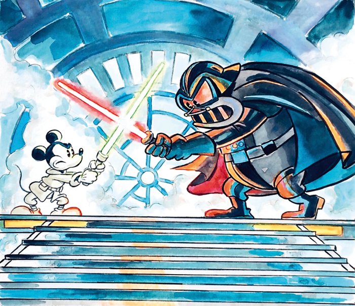 Mickey Mouse inspired by Luke Skywalker vs Darth Vader [STAR WARS] - Fine Art Giclée - Tony Fernandez Signed - Canvas - Artist Proof (A.P.) - Eerste druk