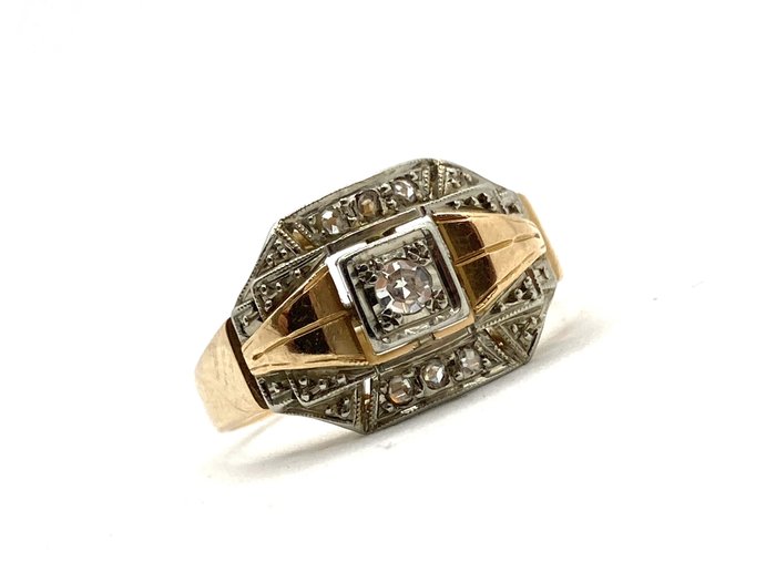 NO RESERVE - 18 kt Platin, Roségold - Ring - 0.08 ct Diamant - Diamanten Schmuck Art Nouveau- gebraucht kaufen  