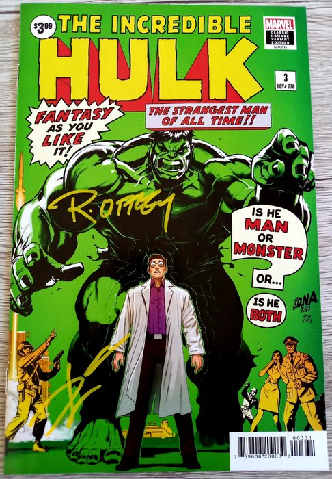 Hulk #3 NEW 2022 Homage Cover :  The Incredible Hulk #1 (1962) - Signed By creators Ryan Ottley (Artist) and Donny Cates (Story) !!! WITH COA  !! (2022)