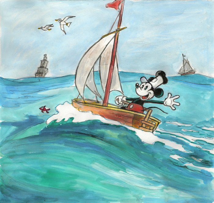 Mickey Mouse Inspired By Claude Monet's "The Green Wave" (1866) - Signed Original Acrylic Art by Tony Fernandez