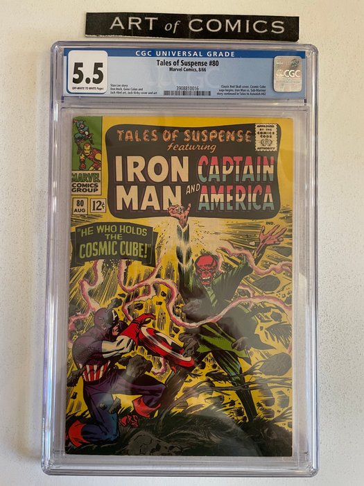 Tales of Suspense #80 - Classic Red Skull Cover - Submariner Vs Iron Man, Begin Cosmic Cube Saga - CGC Graded 5.5 - Mid Grade!! - Softcover - Eerste druk - (1966)