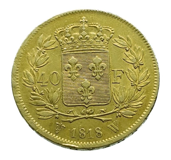 France. 40 Francs 1818-W, Lille Lodewijk XVIII