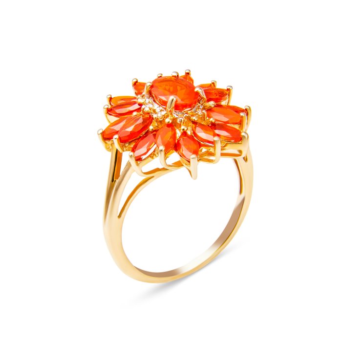 Preview of the first image of 14 kt. Gold, Yellow gold - Ring - 3.02 ct Fire Opal - Diamond, Diamonds, Fire Opals.