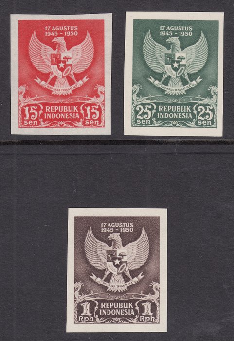 Indonesië 1950 - 5e verjaardag Republiek, ongetande proeven - Zonnebloem 64B/66B