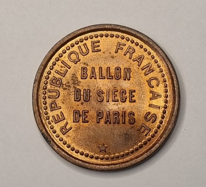 France. Gouvernement de Défense Nationale (1870-1871). Module de 10 centimes Ballon du siège de Paris, le Jean Bart 1870, Paris