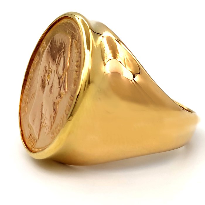 Image 3 of 18 kt. Yellow gold - Ring - 20 Belgian francs
