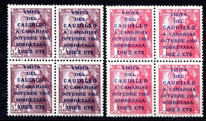 Spanien 1951 - ‘Visita del Caudillo a Canarias’ (Visit of Franco to the Canary Islands), unhinged in block of 4 - Edifil 1088/89