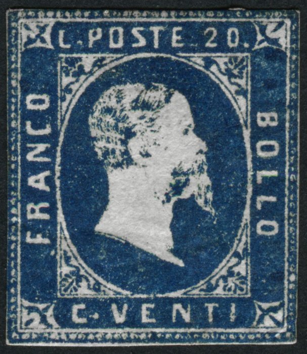 Anciens états italiens - Sardaigne - 20 cents dark azure (2b)