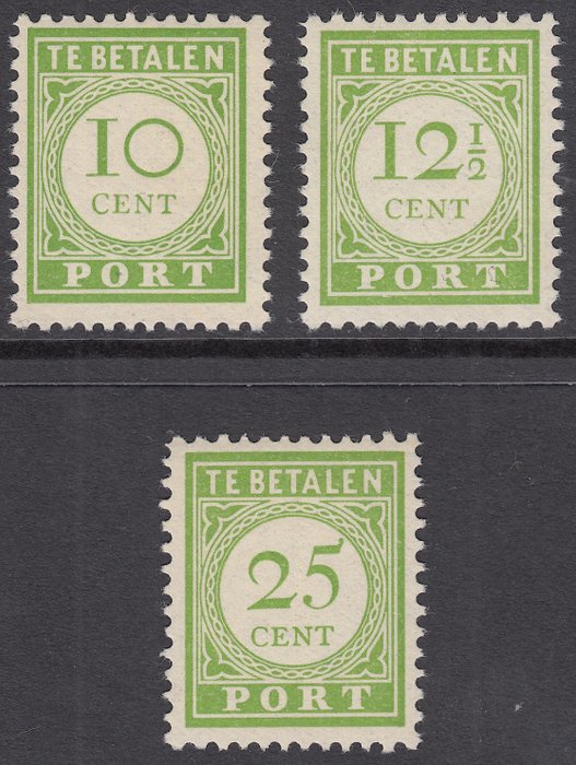 Curaçao 1945 - Port Cijfer en waarde in geelgroen - NVPH P31/P33