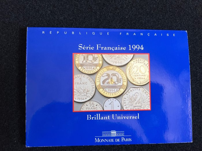 France. Coffret BU. Lot 10 monnaies en Francs. Brillant Universel - 1994