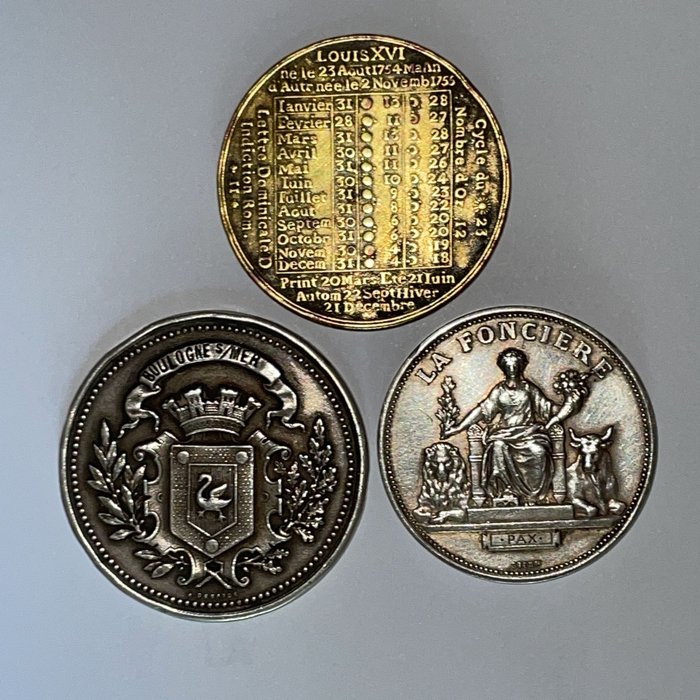 France. Lot de 3 Médailles Louis XVI - La foncière et conservatoire en argent - Dates diverses