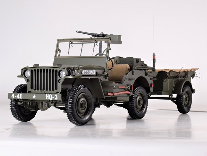 PremiumX - Models - 1:8 - Jeep Willys MB U.S.A. Army + Trailer + Gun - Extrêmement détaillé