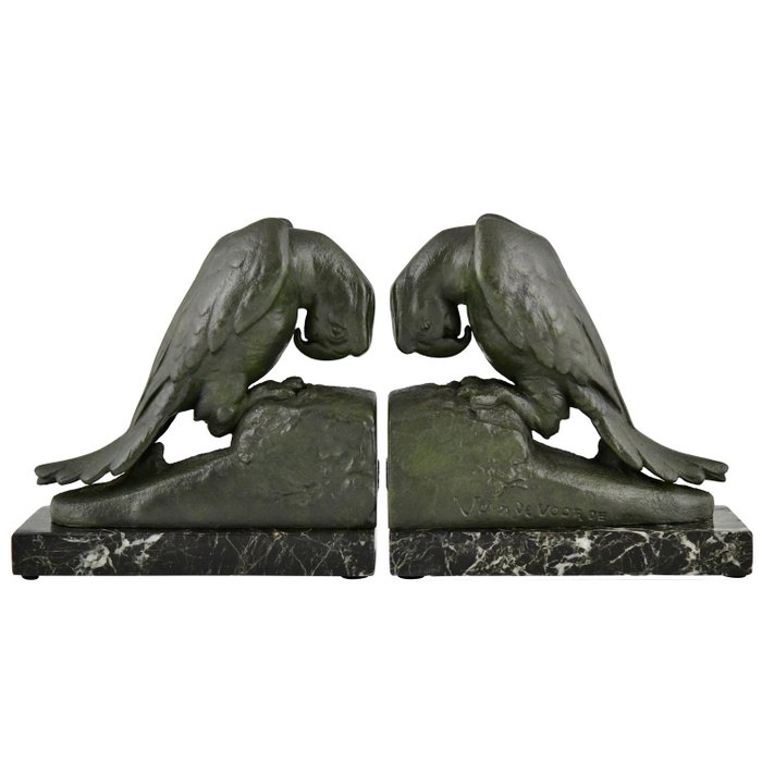 Gieterijstempel Brig - Georges Van De Voorde - 书挡 - 装饰艺术鹦鹉 - 大理石, 金属