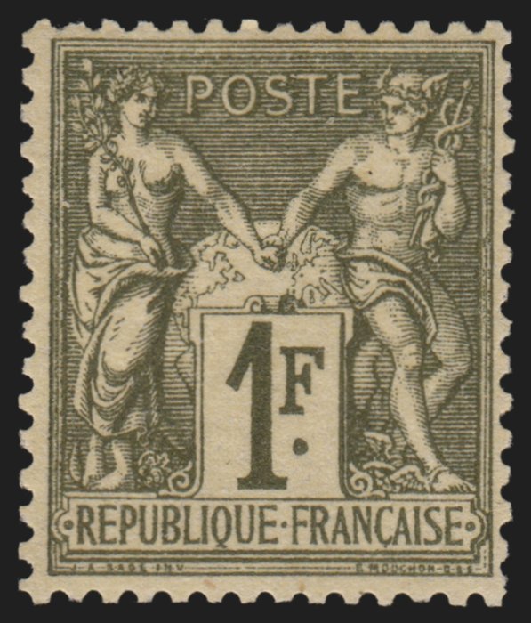 Frankreich 1876 - Sage, 1 franc bronze, Type I (N under B), mint* with hinge. - Yvert n° 72