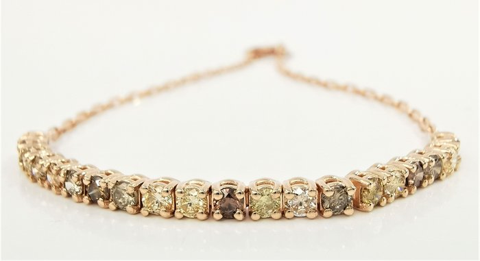1.10 ct fancy mix color diamonds designer bracelet - 14 kt. Pink gold - Bracelet - 1.10 ct Diamonds - AIG Certified - no reserve