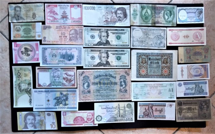 World - 27 banknotes - including 40 US dollars - Various dates