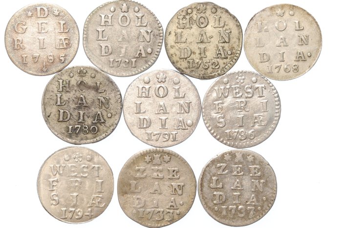 Netherlands, Provincial coins. 2 of Dubbele Stuiver 1733/1794 (10 stuks)