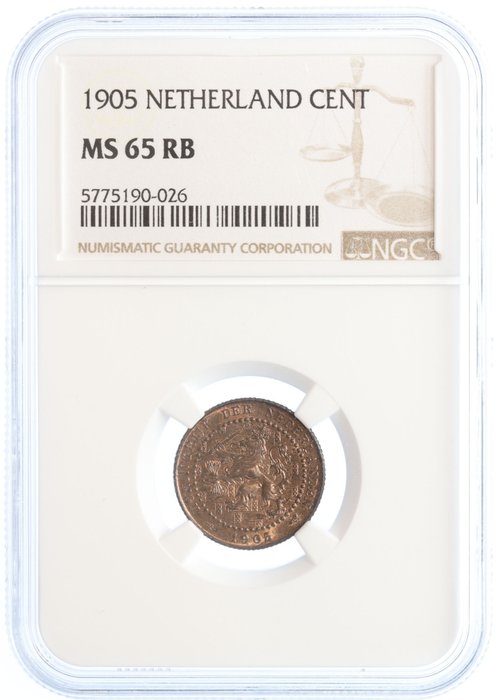 Netherlands. Wilhelmina (1890-1948). 1 Cent 1905 in NGC slab MS 65RB