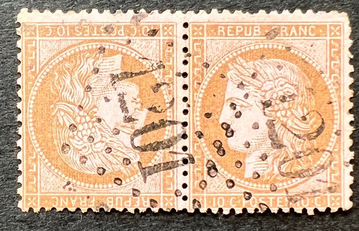 France 1873 - Classic 10 centimes brown on pink, tête-bêche variety. - Yvert Tellier n°58c