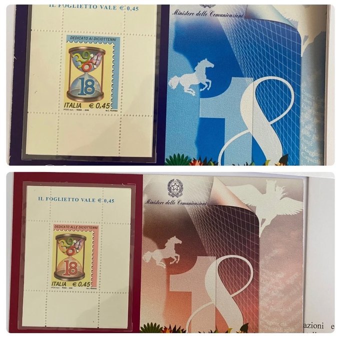 Italian Republic 2006 - Pair of ‘Diciottenni’ souvenir sheets with different covers and marks