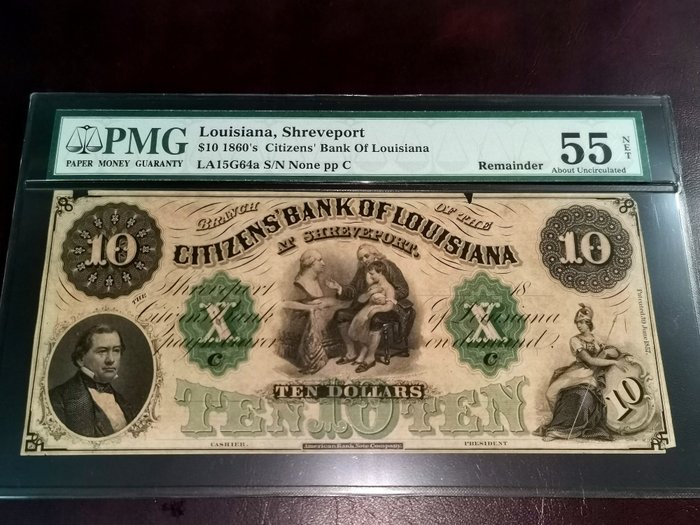 Stati Uniti d'America, Banca della Louisiana - Obsolete currency - 10 Dollars 1860's - Remainder - LA15G64a pp C