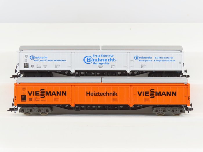 Fleischmann H0 - 5386/5389 - Goederenwagon - Twee Gesloten Grootvolume Goederenwagens 'Viessmann' en 'Bauknecht' type Habis - DB