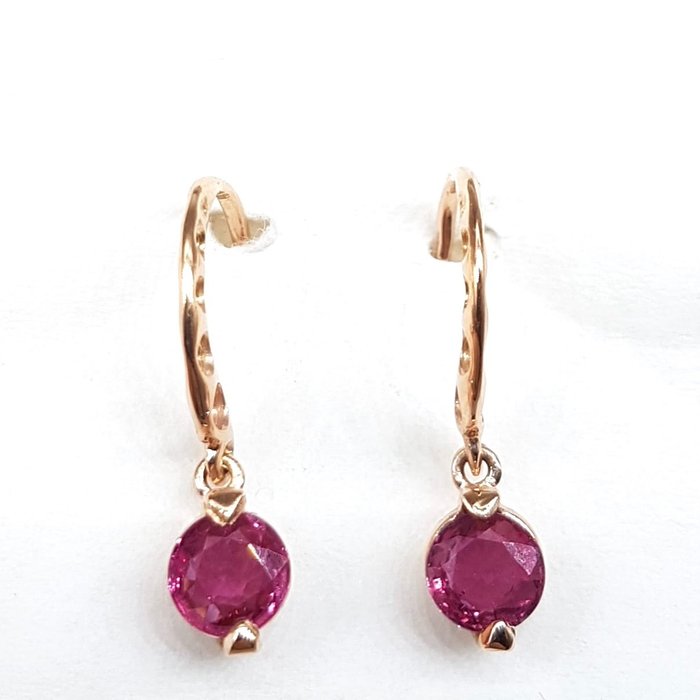 14 kt. Pink gold - Earrings - 1.12 ct Rubies