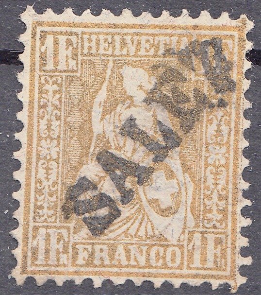 Zwitserland 1863/1883 - Rare fibre paper stamp with bar cancel SALEZ St. Gallen - Mi.Nr:44