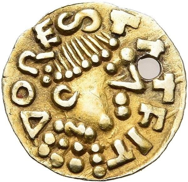 Merovingers - Dorestad. Gouden triens of tremissis (madelinustype) zonder jaar (ca. 650 na Chr.)