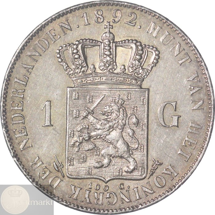 Pays-Bas. Wilhelmina (1890-1948). 1 Gulden 1892