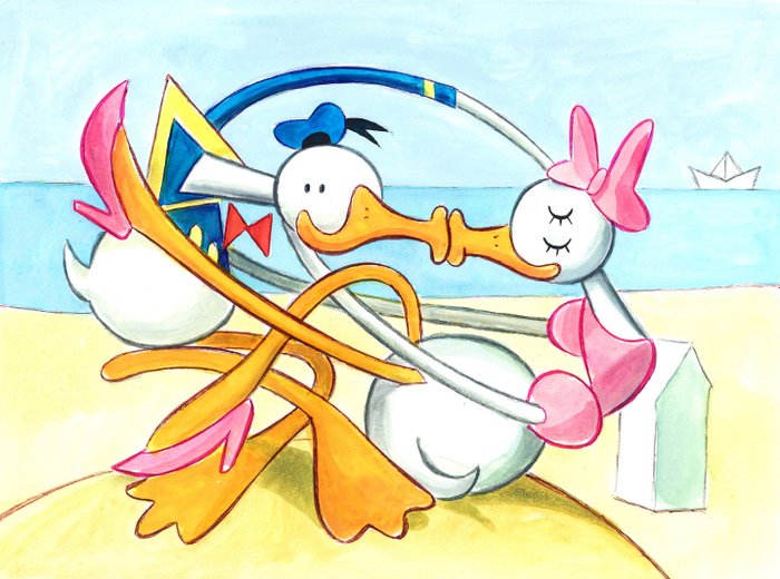 Donald & Daisy Inspired By Picasso's “Figures On The Beach (Kiss)” (1931) - Giclée Signed By Tony Fernandez - Canvas - Erstausgabe