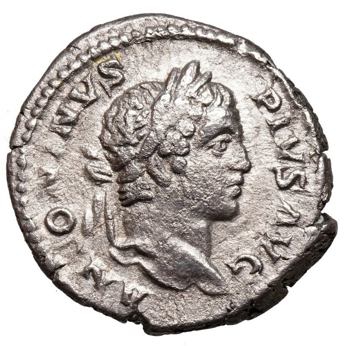 Roman Empire. Caracalla (AD 198-217). AR Denarius,  Rom, VIRTUS thront