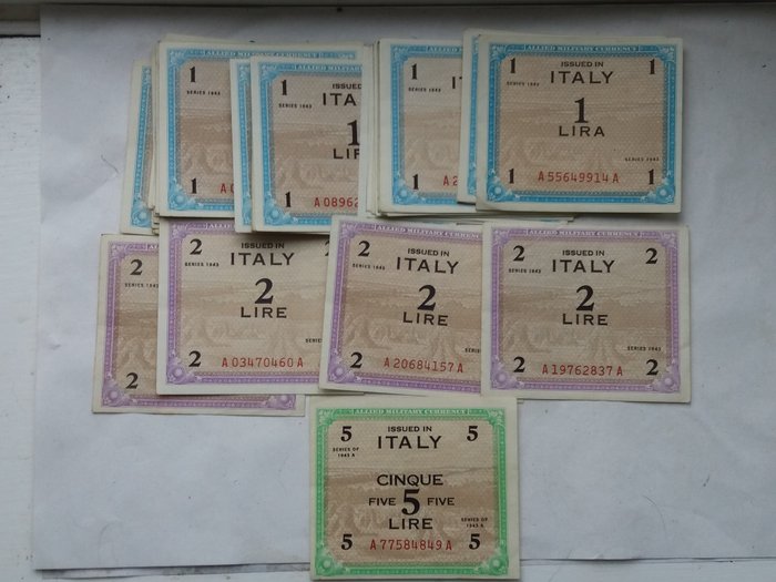 Italië - 49 x 1, 2 e 5 Lire 1943 - Allied Military Currency - Gigante AM 1, 2, 9
