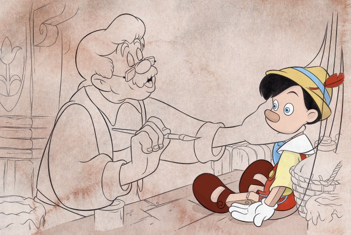 Pinocchio & Gepetto Painting - Fine Art Giclée - Jaume Esteve Signed - Artist Edition - Uniek exemplaar