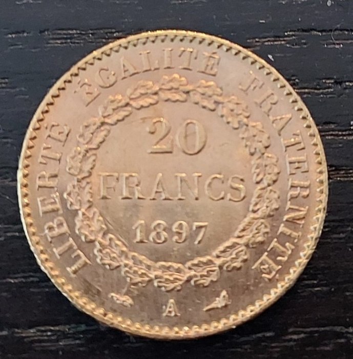 France. Third Republic (1870-1940). 20 Francs Génie en Or - 1897-A, Paris