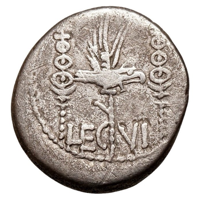 Roman Republic. Mark Antony. AR Denarius,  Legions-Denar, Galeere, LEG VI