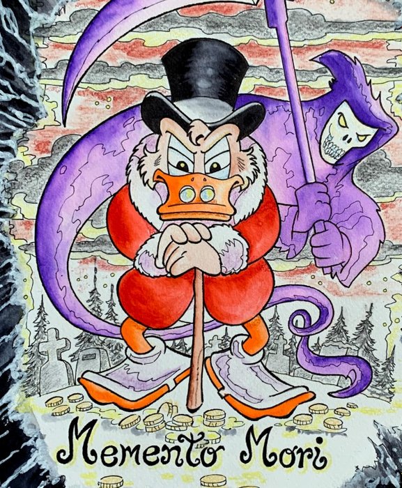 Scrooge McDuck - Memento Mori" - Signed Original Watercolour painting by Julian Jordan - 24x32 cm