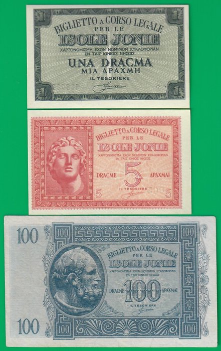 Griekenland, Italië - 3 banknotes - Isole Jonie issues - Pick M11, M12 & M15