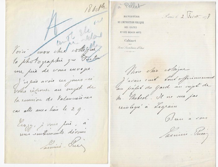 Jean Casimir-Périer - Président de la République française - 2 lettres autographes signées - 1878