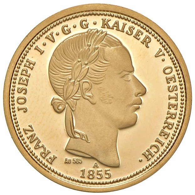 Kaisertum Österreich 1804-1918. Franz Joseph I. (1848-1916). Goldmedaille o. Jahr. Zu einer Feinen Vereins Mark 1855 A. Nachprägung.