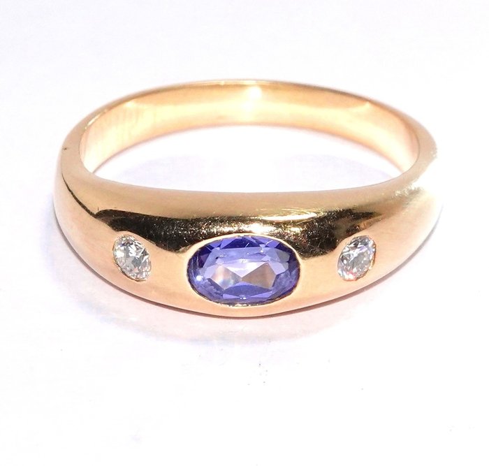 Image 3 of Free Resizing - 18 kt. Yellow gold - Ring, Set - 0.45 ct Tanzanite - Diamonds